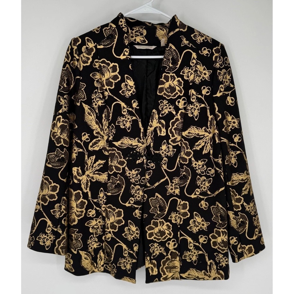 Soft Surroundings Marley Jacket Pant Set Medium Black Gold Jacquard Brocade